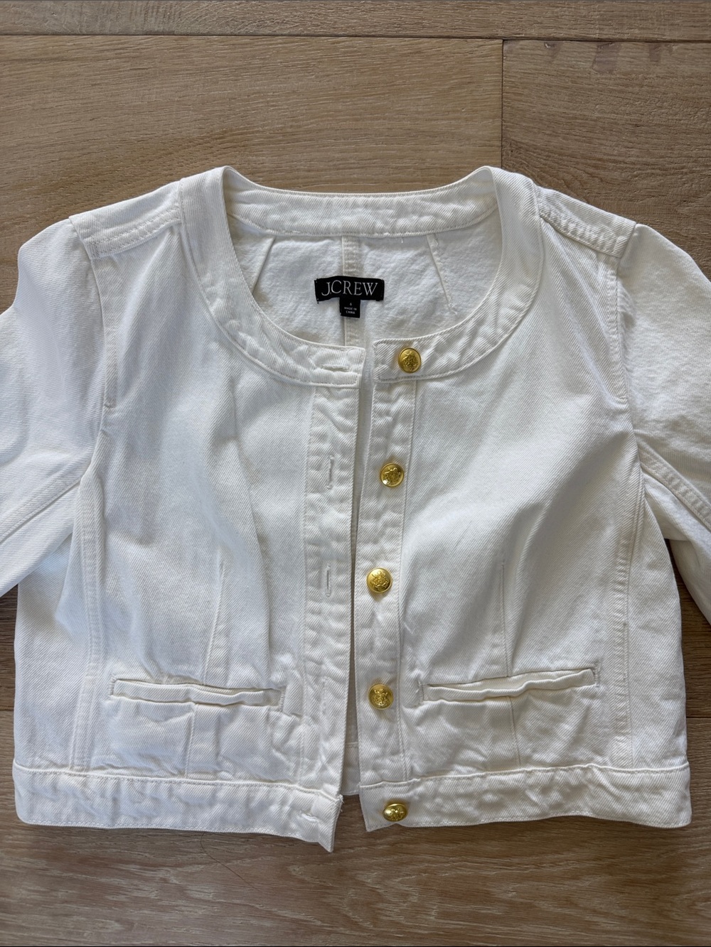 J. Crew Ivory Cropped Jacket with Gold Accent Button